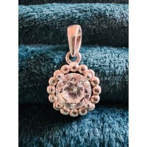 Stunning .925 Sterling Silver CZ Solitaire Pendant | Beaded Halo | Signed RL